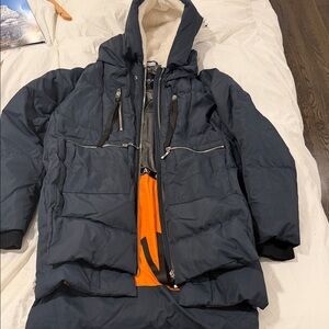 OLAY Dark Gray Puffer Jacket with Orange Lining